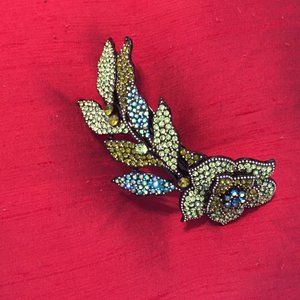 Green Floral Rhinestone Barrette